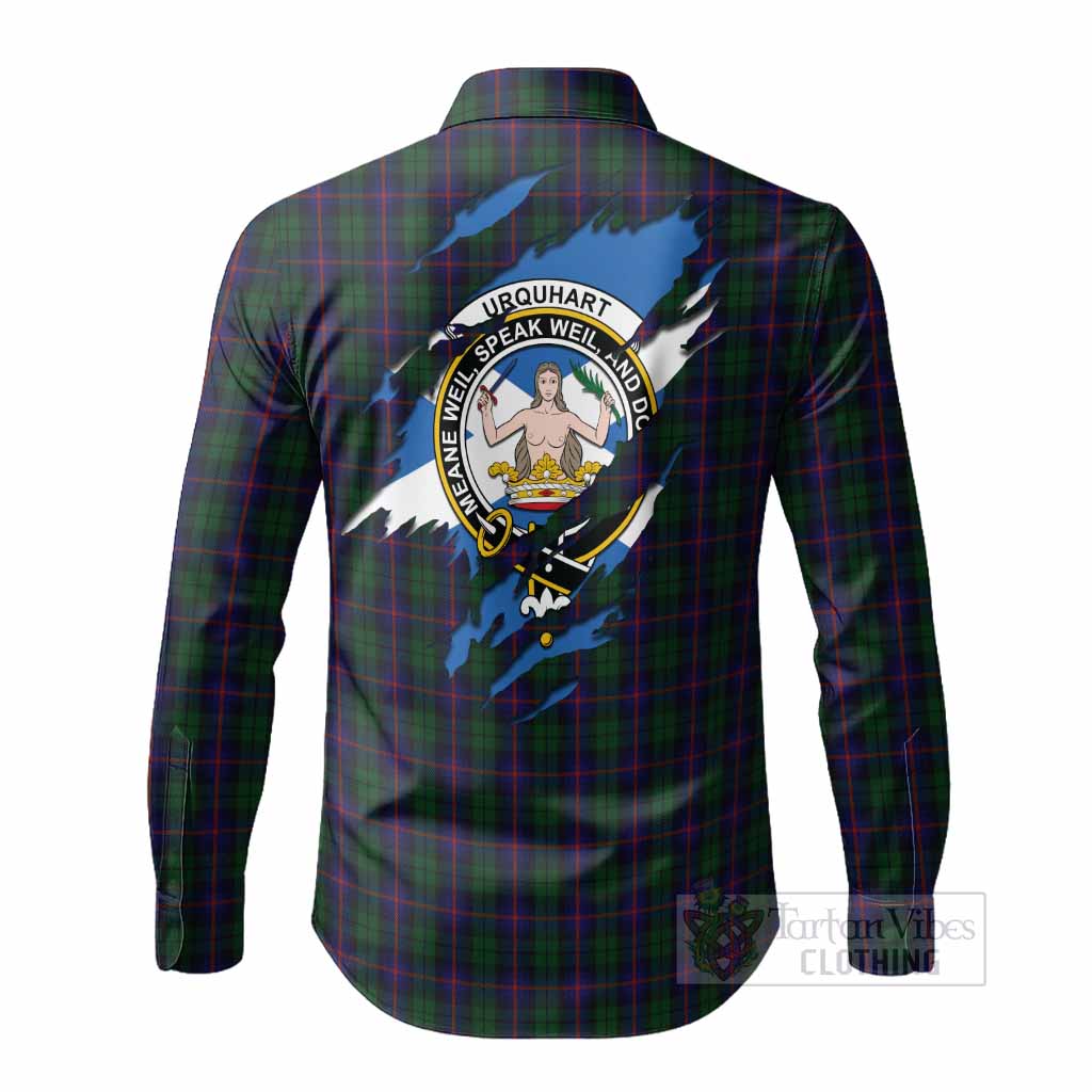 Urquhart Clan Crest In Me Tartan Long Sleeve Button Shirts Scotland Flag Style