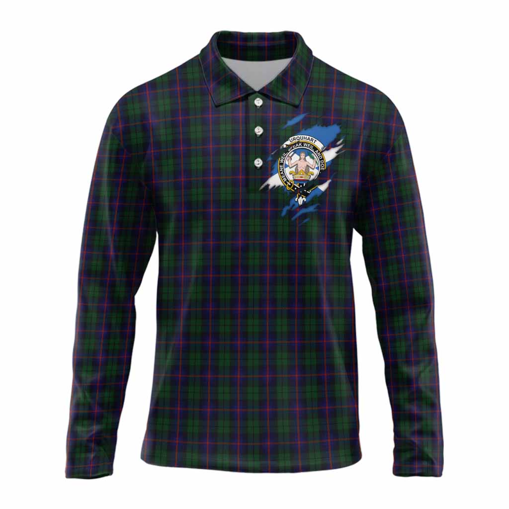 Urquhart Clan Crest In Me Tartan Long Sleeve Polo Shirt Scotland Flag Style