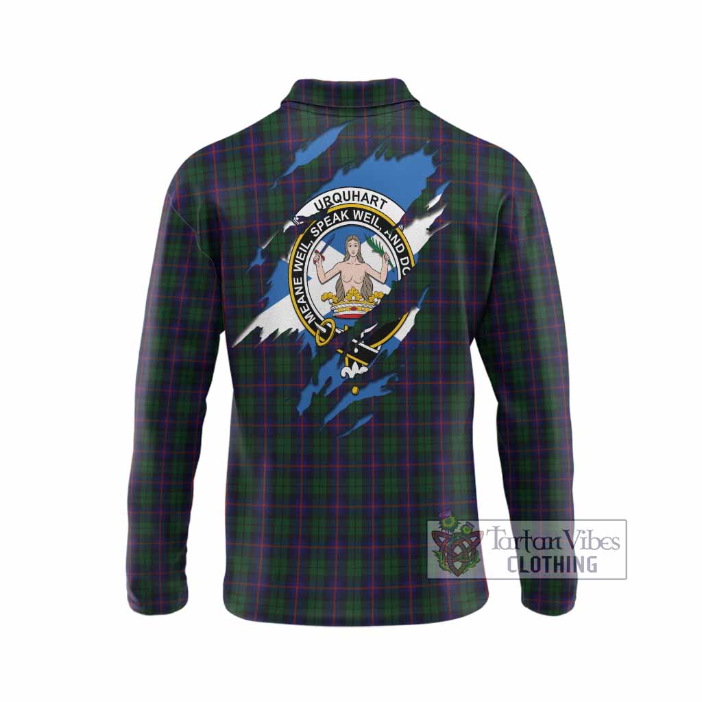 Urquhart Clan Crest In Me Tartan Long Sleeve Polo Shirt Scotland Flag Style