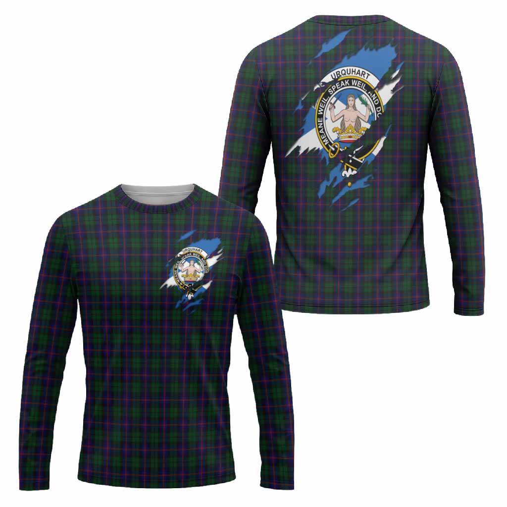 Urquhart Clan Crest In Me Tartan Long Sleeve T-Shirt Scotland Flag Style