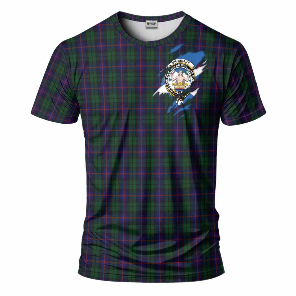 Urquhart Clan Crest In Me Tartan T-Shirt Scotland Flag Style