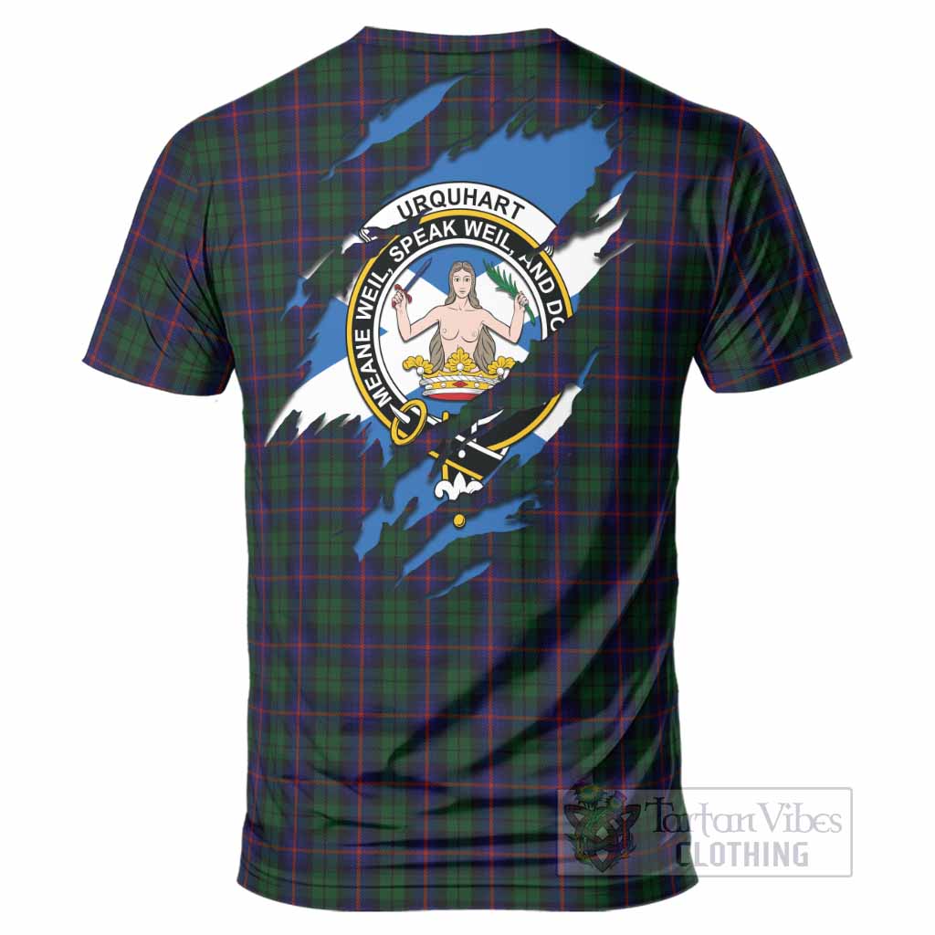 Urquhart Clan Crest In Me Tartan T-Shirt Scotland Flag Style