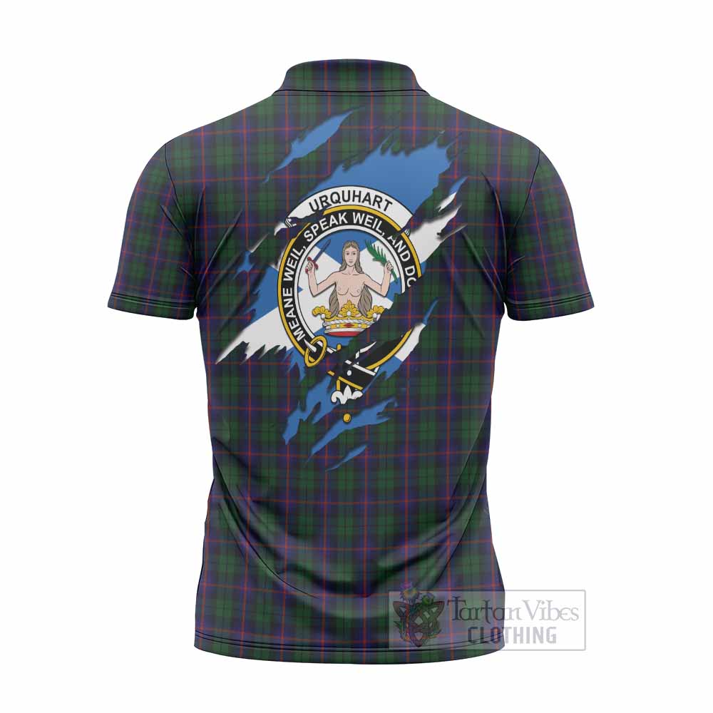 Urquhart Clan Crest In Me Tartan Zipper Polo Shirt Scotland Flag Style