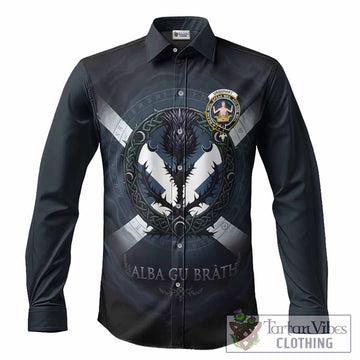 Urquhart Clan Crest Long Sleeve Button Shirts with Celtic Knot Thistle and Saltire