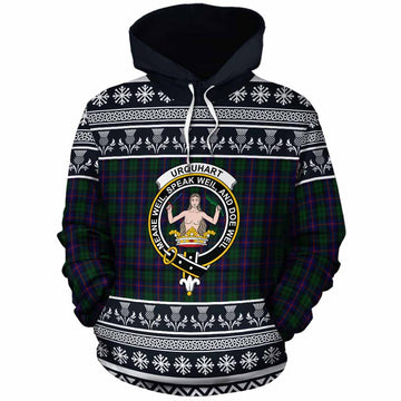 Urquhart Clan Tartan Christmas Cotton Hoodie with Family Crest