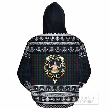 Urquhart Clan Tartan Christmas Cotton Hoodie with Family Crest
