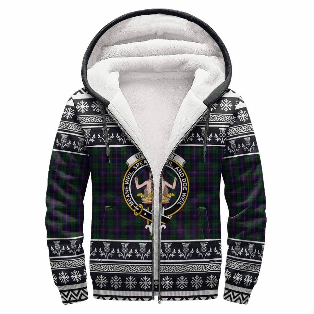 Urquhart Clan Tartan Christmas Fleece Hoodie with Family Crest - Tartan Vibes Clothing