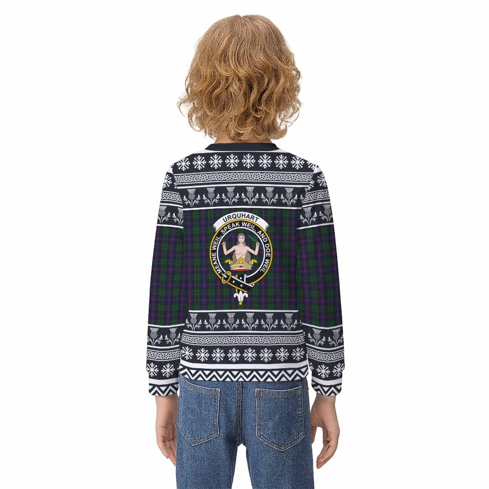 Urquhart Clan Tartan Christmas Kid Ugly Sweatshirt with Family Crest - Tartan Vibes Clothing
