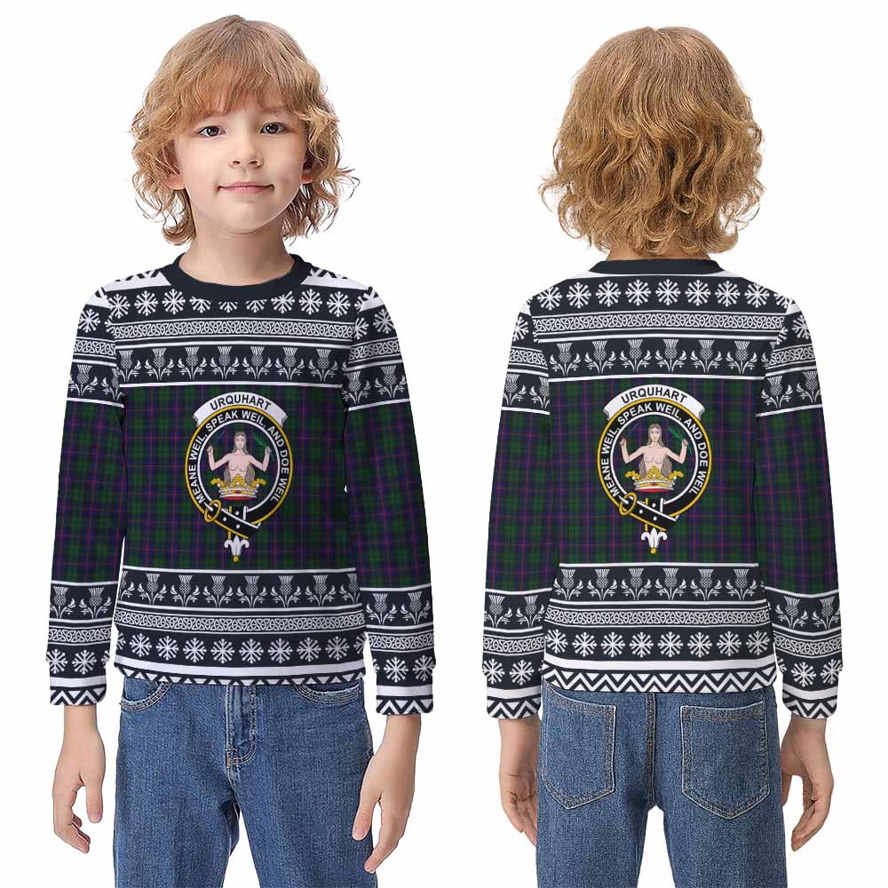 Urquhart Clan Tartan Christmas Kid Ugly Sweatshirt with Family Crest - Tartan Vibes Clothing