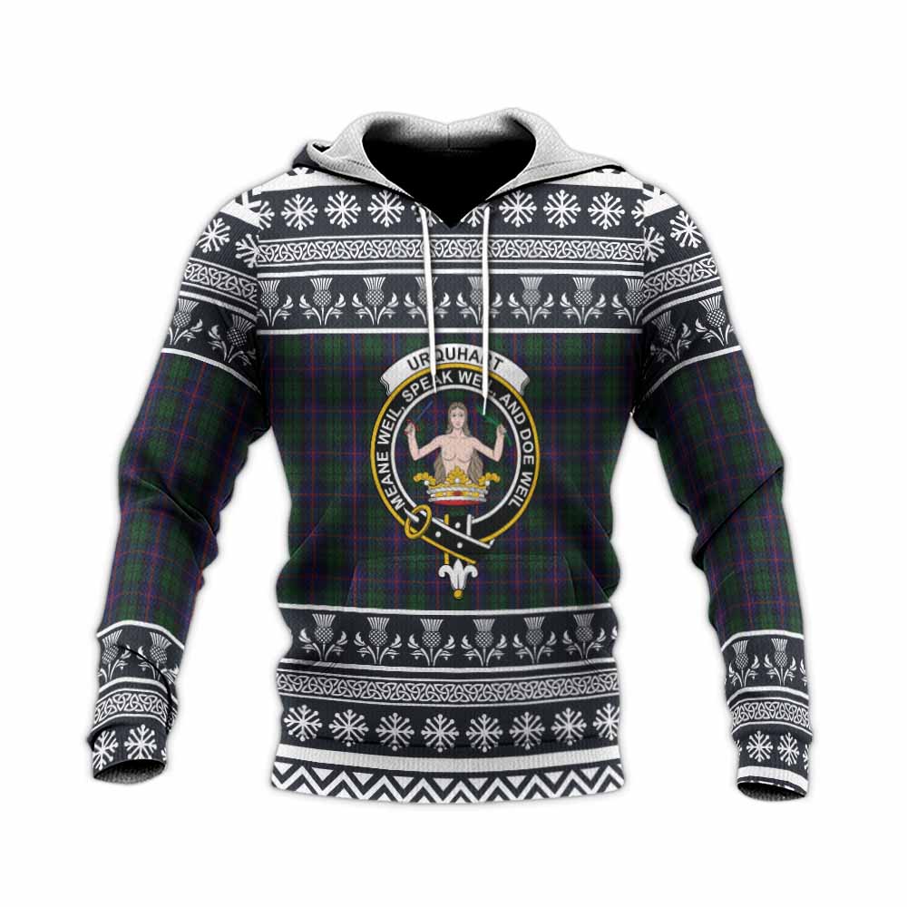 Urquhart Clan Tartan Christmas Knitted Hoodie with Family Crest - Tartan Vibes Clothing