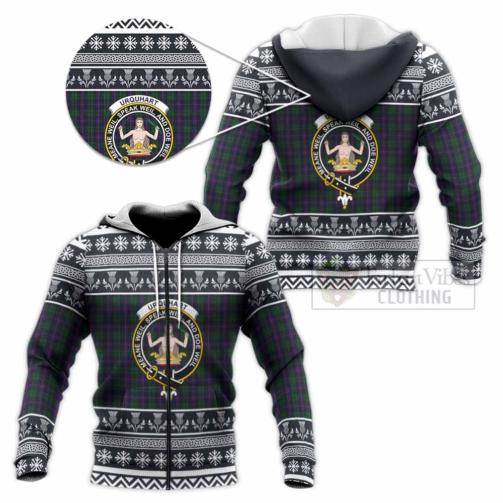 Urquhart Clan Tartan Christmas Knitted Hoodie with Family Crest - Tartan Vibes Clothing