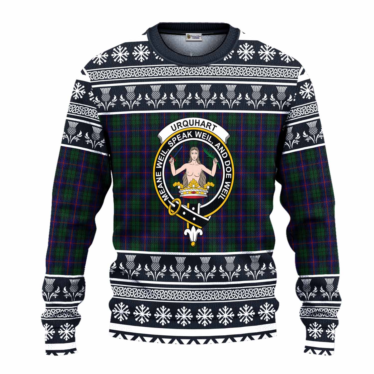 Urquhart Clan Tartan Christmas Ugly Sweater with Family Crest - Tartan Vibes Clothing