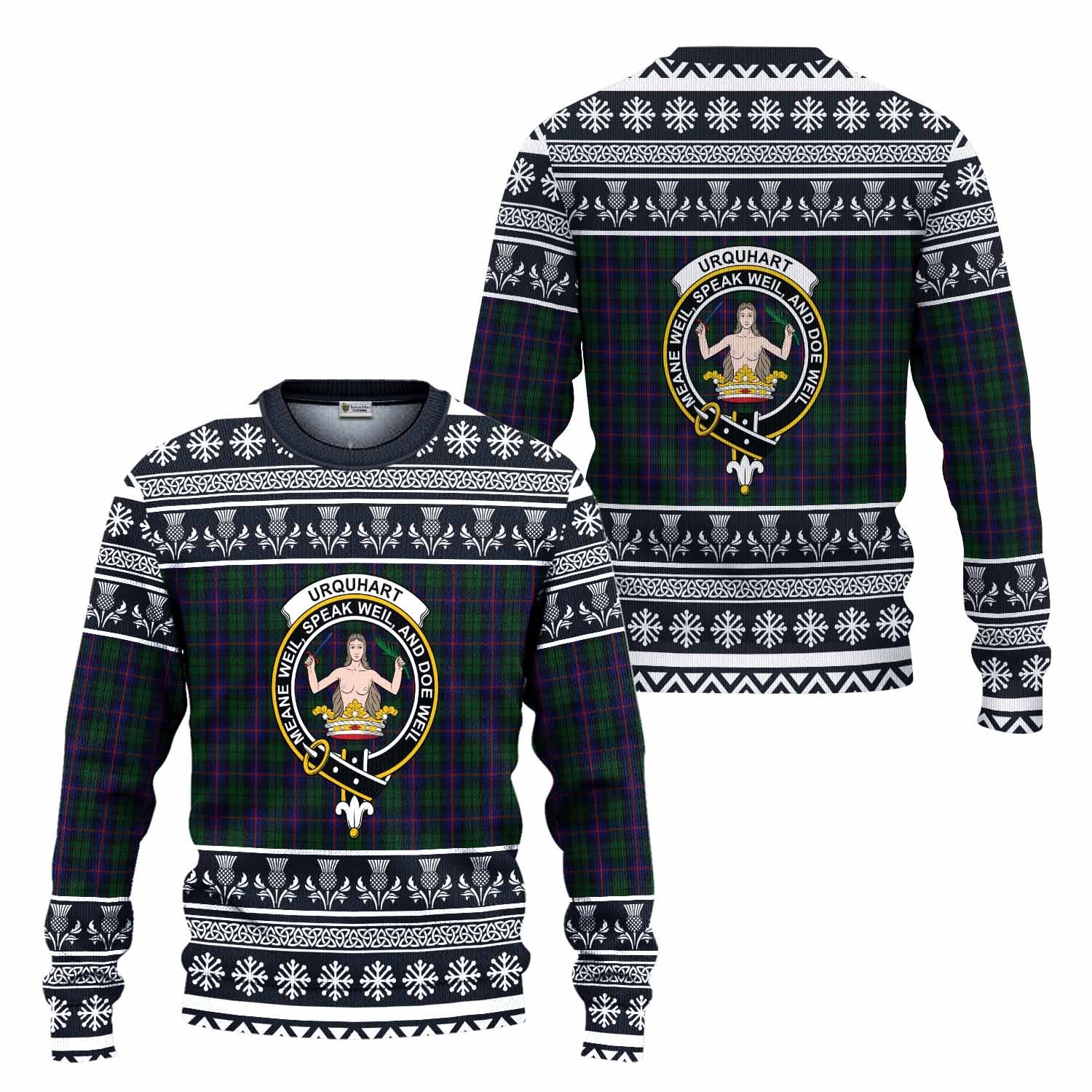 Urquhart Clan Tartan Christmas Ugly Sweater with Family Crest - Tartan Vibes Clothing