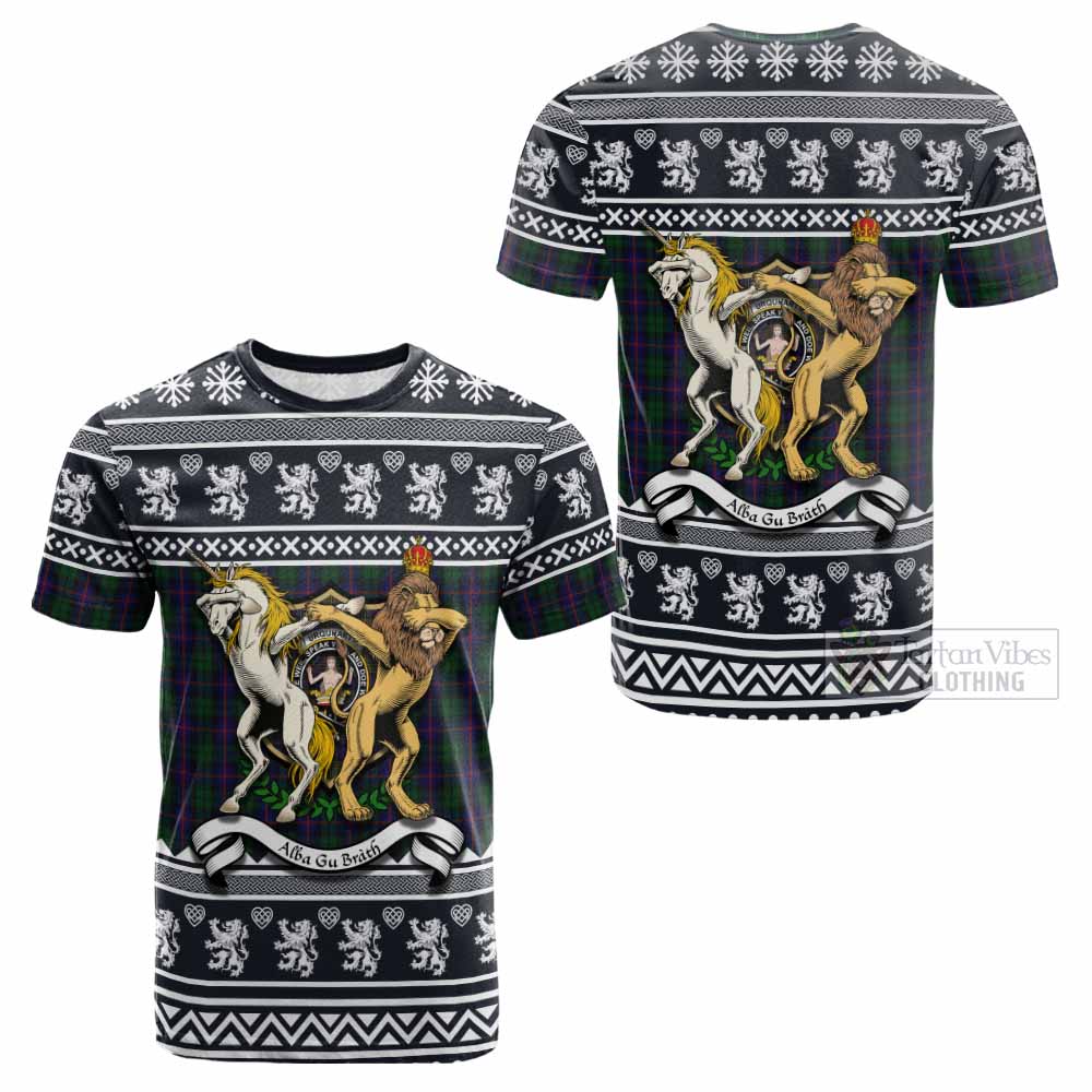 Urquhart Clan Tartan Crest Christmas Cotton T-shirt Coat of Arms Funny Style - Tartan Vibes Clothing