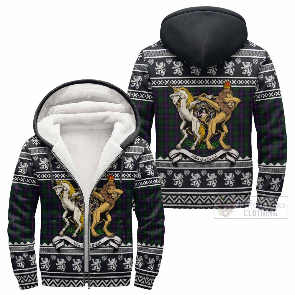 Urquhart Clan Tartan Crest Christmas Fleece Hoodie Coat of Arms Funny Style - Tartan Vibes Clothing
