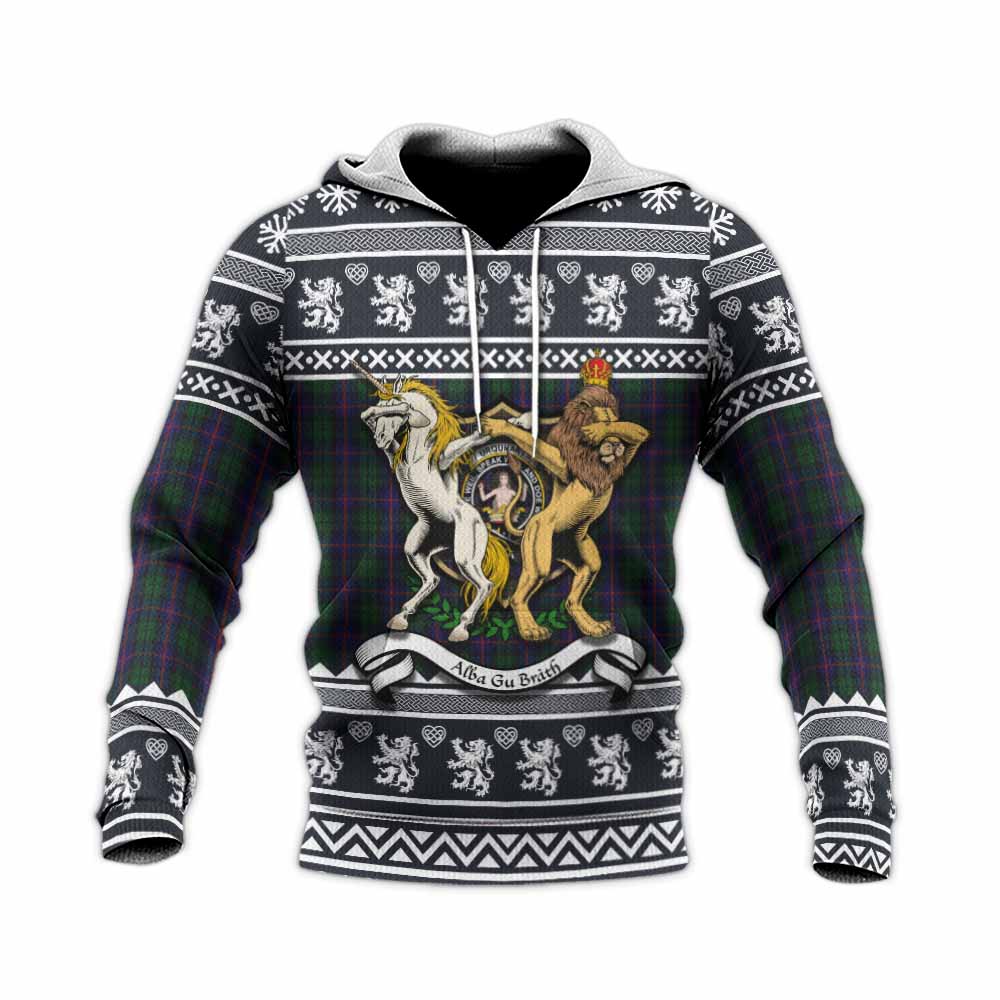 Urquhart Clan Tartan Crest Christmas Knitted Hoodie Coat of Arms Funny Style - Tartan Vibes Clothing