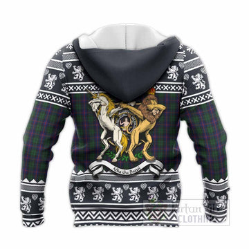 Urquhart Clan Tartan Crest Christmas Knitted Hoodie Coat of Arms Funny Style