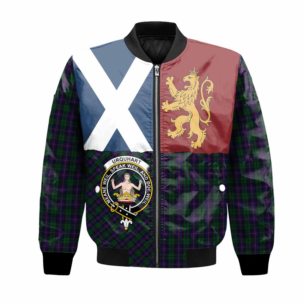 Urquhart Crest Tartan Bomber Jacket with Lion Rampant Saltire Style