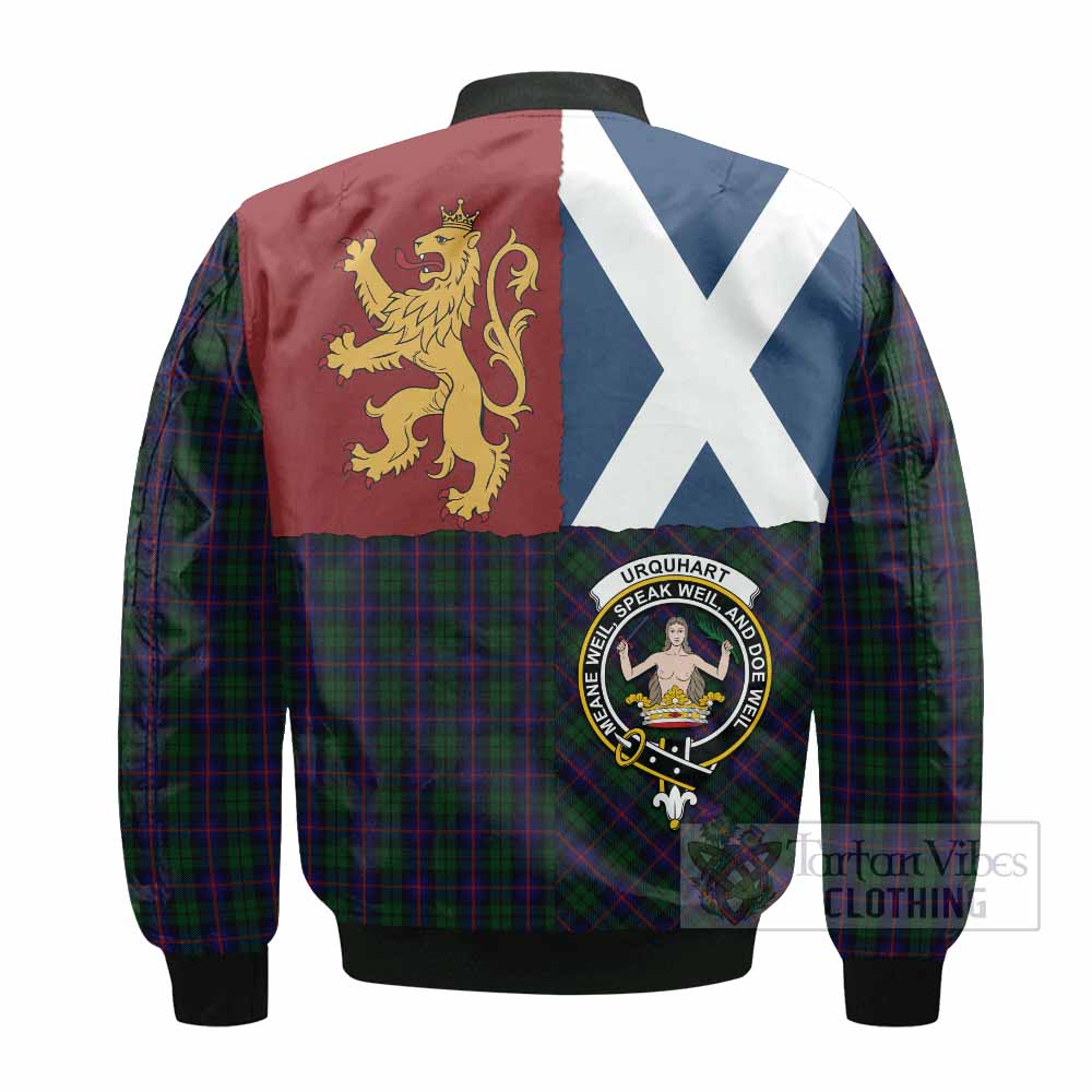 Urquhart Crest Tartan Bomber Jacket with Lion Rampant Saltire Style