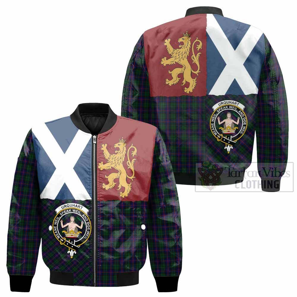 Urquhart Crest Tartan Bomber Jacket with Lion Rampant Saltire Style