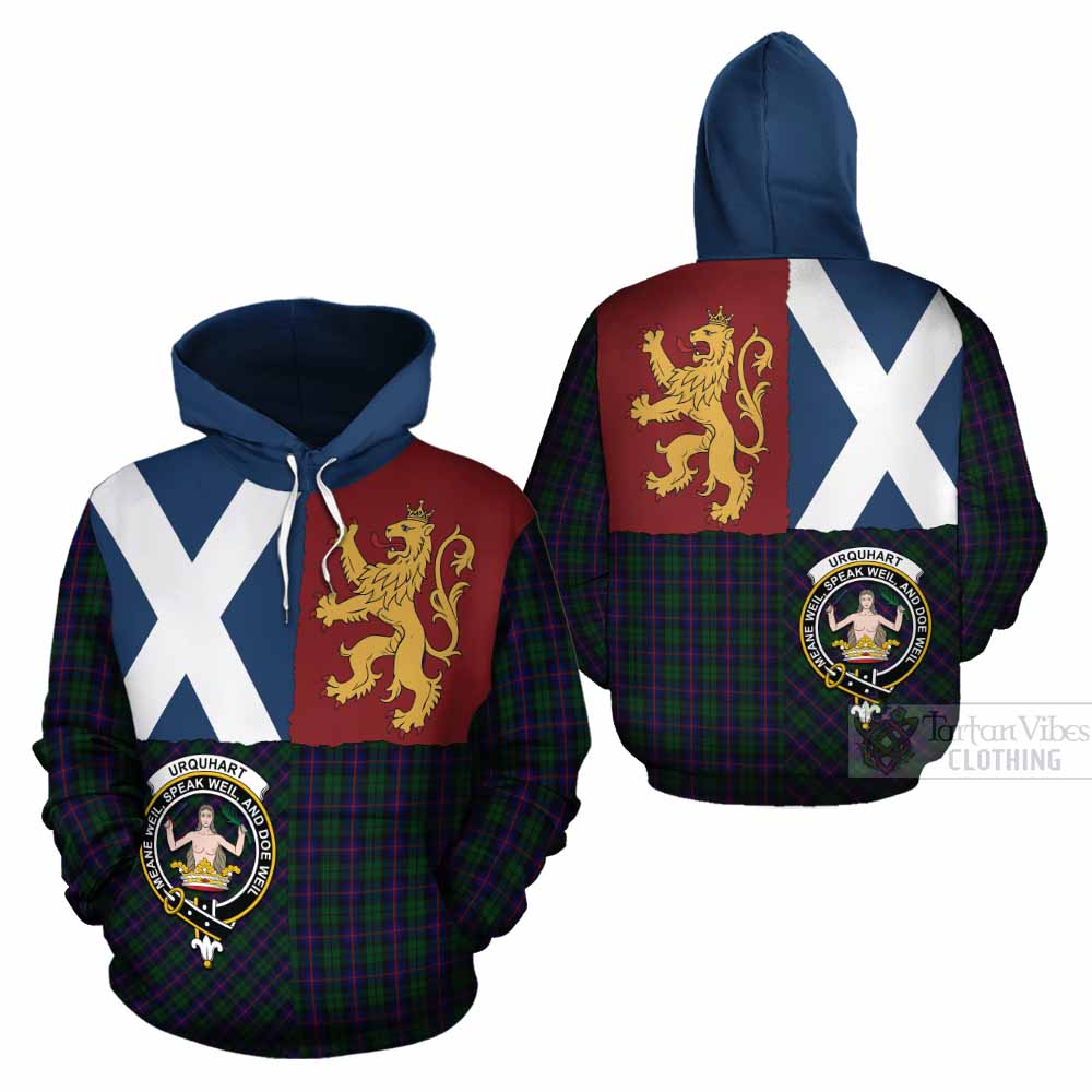 Urquhart Crest Tartan Cotton Hoodie with Lion Rampant Saltire Style - Tartan Vibes Clothing