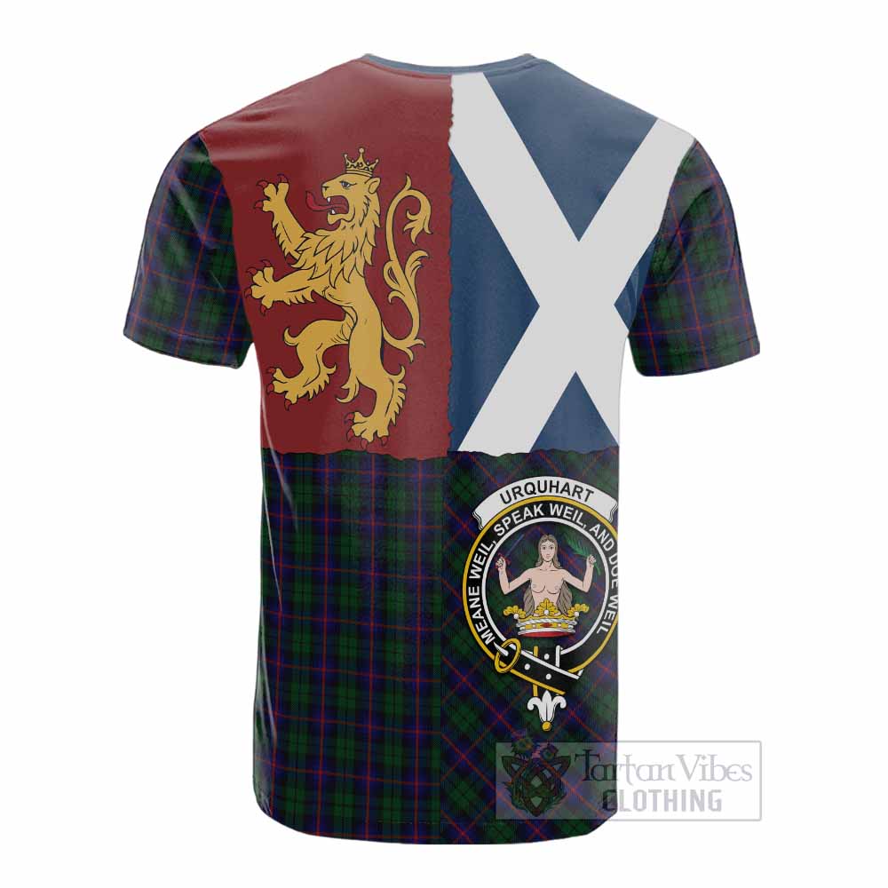 Urquhart Crest Tartan Cotton T-shirt with Lion Rampant Saltire Style - Tartan Vibes Clothing
