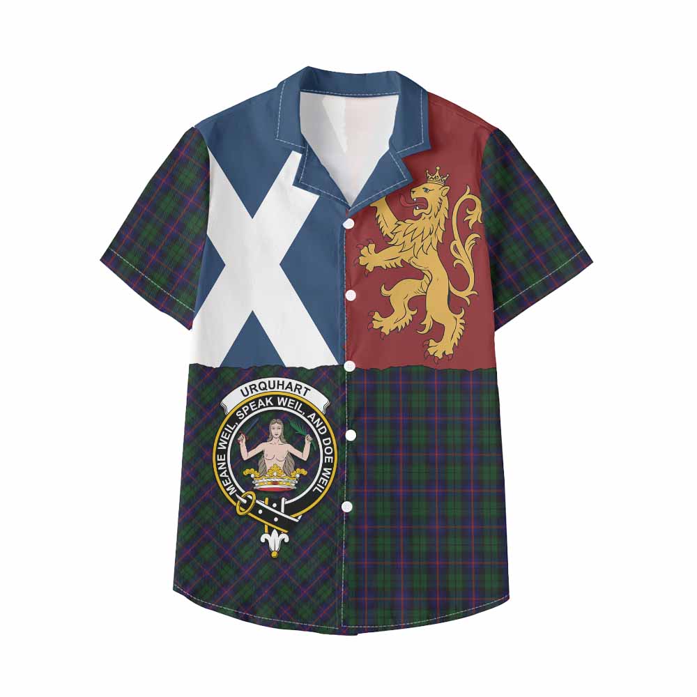 Urquhart Crest Tartan Kid Hawaiian Shirt with Lion Rampant Saltire Style - Tartan Vibes Clothing