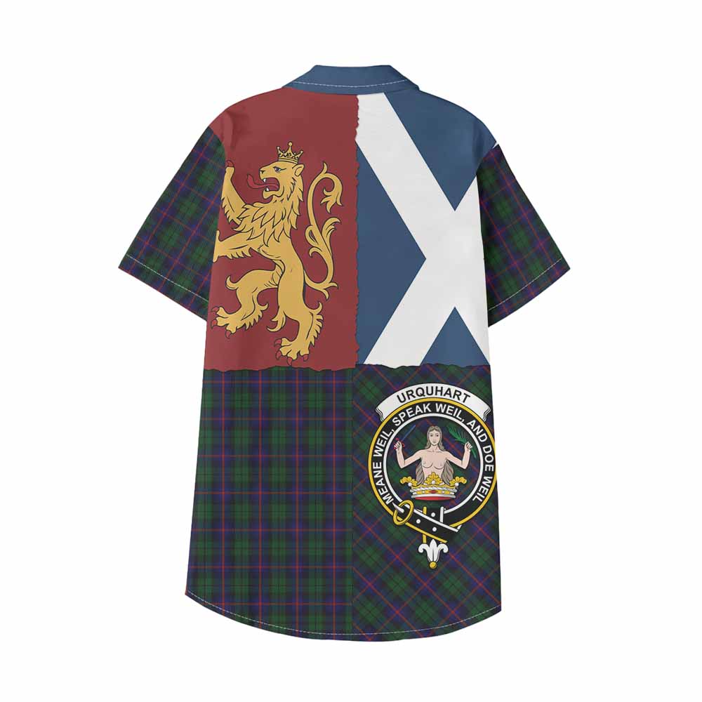 Urquhart Crest Tartan Kid Hawaiian Shirt with Lion Rampant Saltire Style - Tartan Vibes Clothing