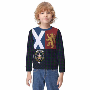 Urquhart Crest Tartan Kid Knitted Sweatshirt with Lion Rampant Saltire Style