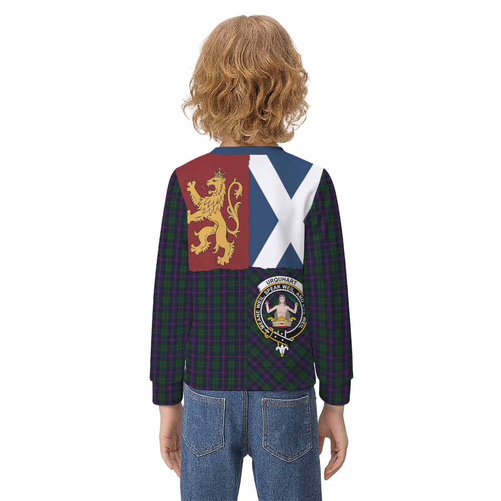 Urquhart Crest Tartan Kid Knitted Sweatshirt with Lion Rampant Saltire Style - Tartan Vibes Clothing