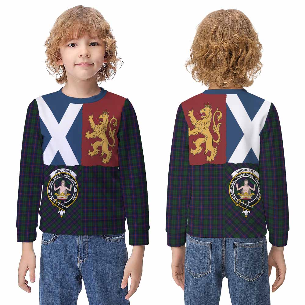 Urquhart Crest Tartan Kid Knitted Sweatshirt with Lion Rampant Saltire Style - Tartan Vibes Clothing