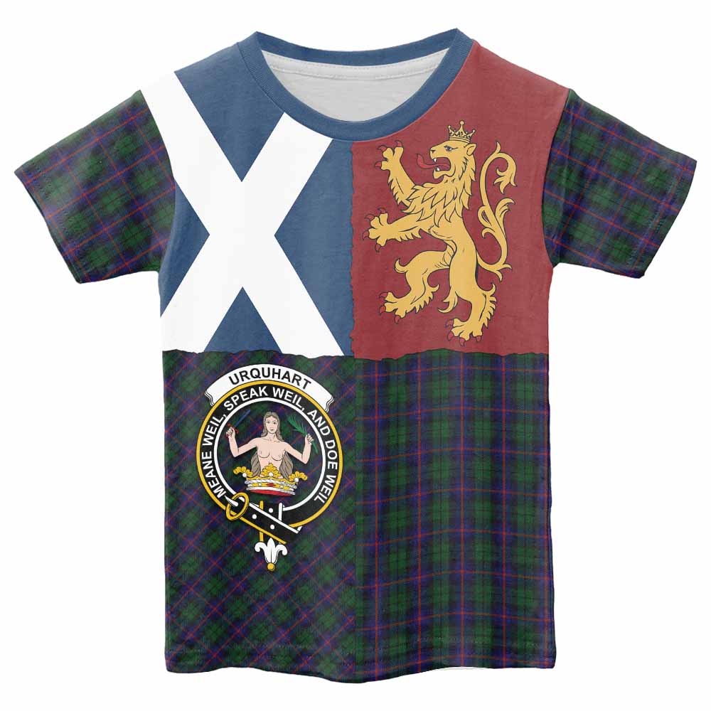 Urquhart Crest Tartan Kid T-shirt with Lion Rampant Saltire Style - Tartan Vibes Clothing