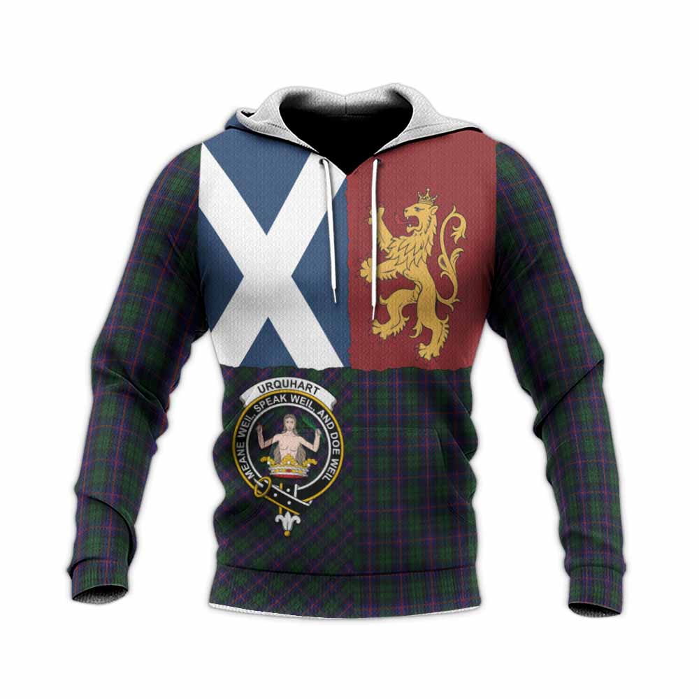 Urquhart Crest Tartan Knitted Hoodie with Lion Rampant Saltire Style