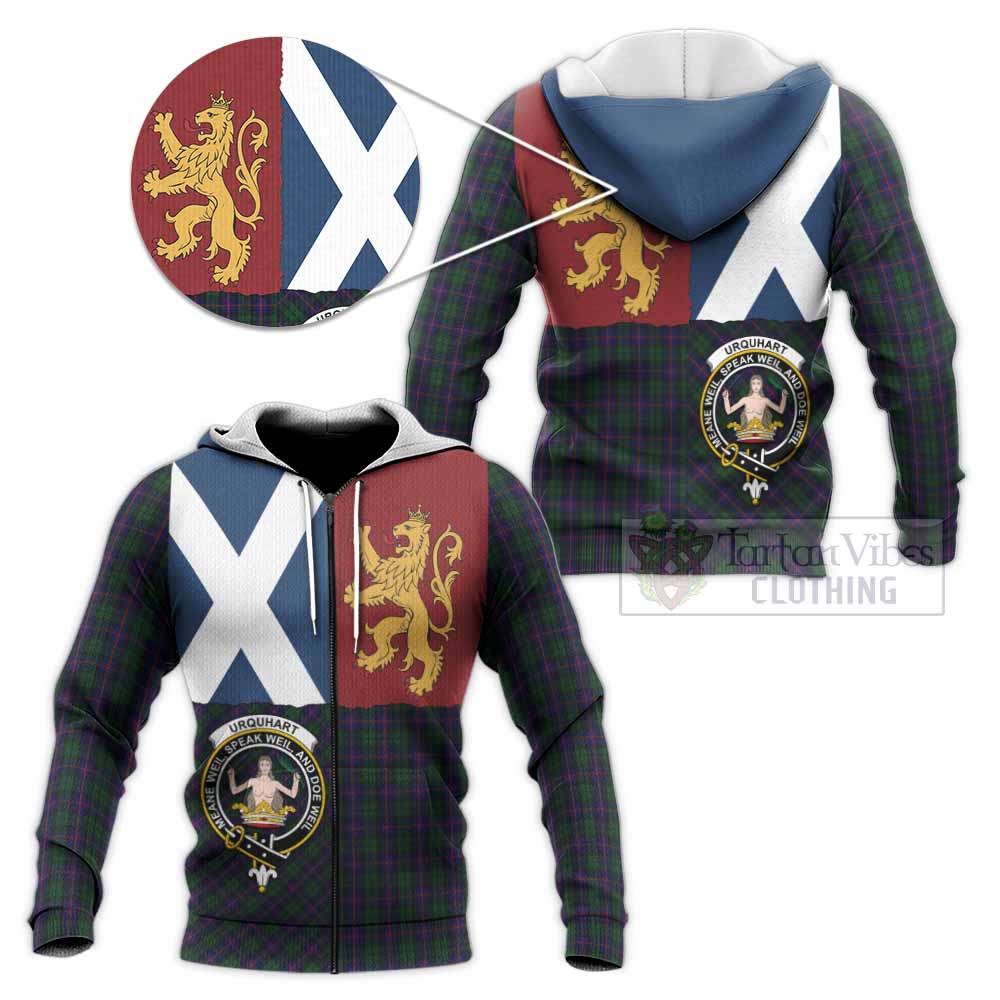 Urquhart Crest Tartan Knitted Hoodie with Lion Rampant Saltire Style