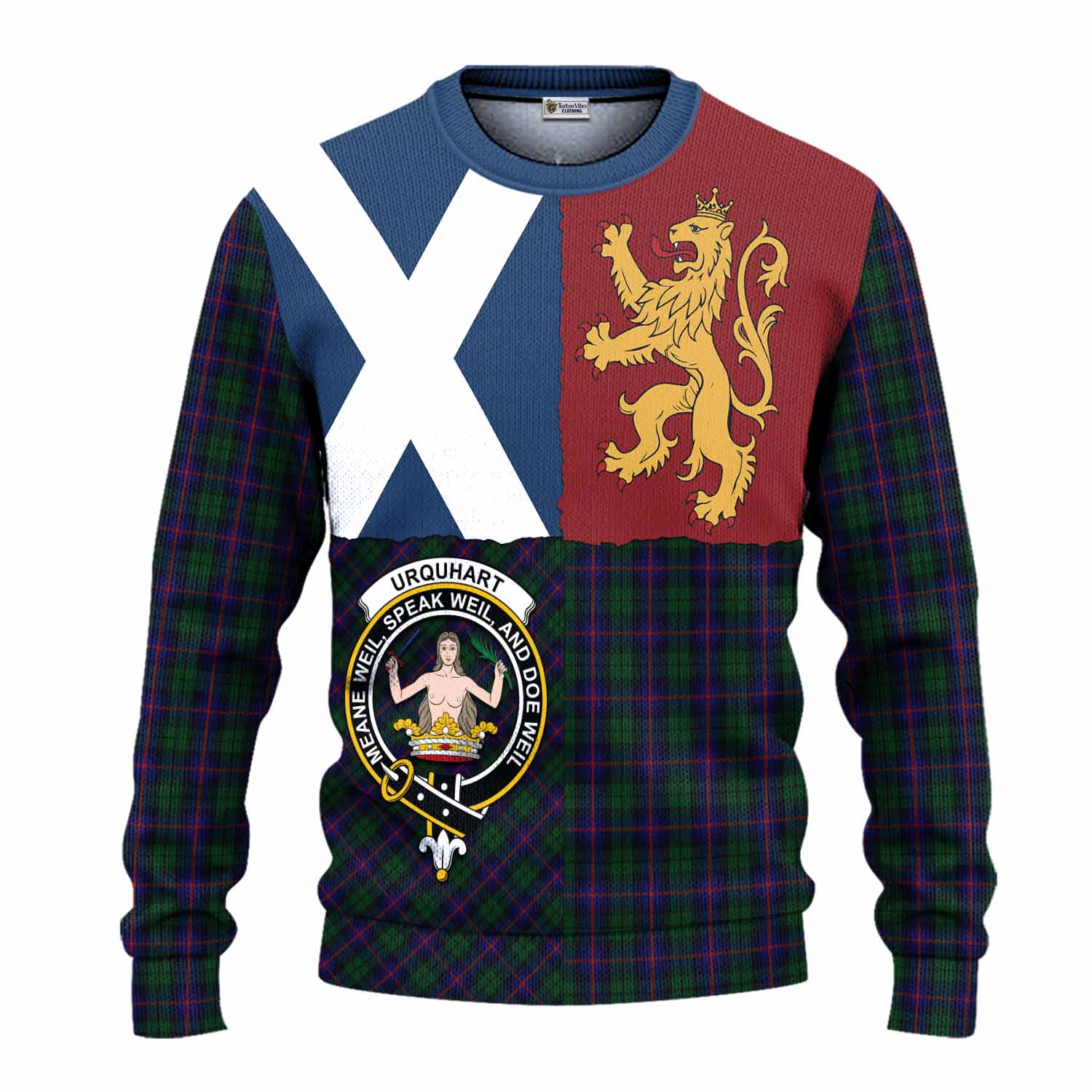 Urquhart Crest Tartan Knitted Sweater with Lion Rampant Saltire Style