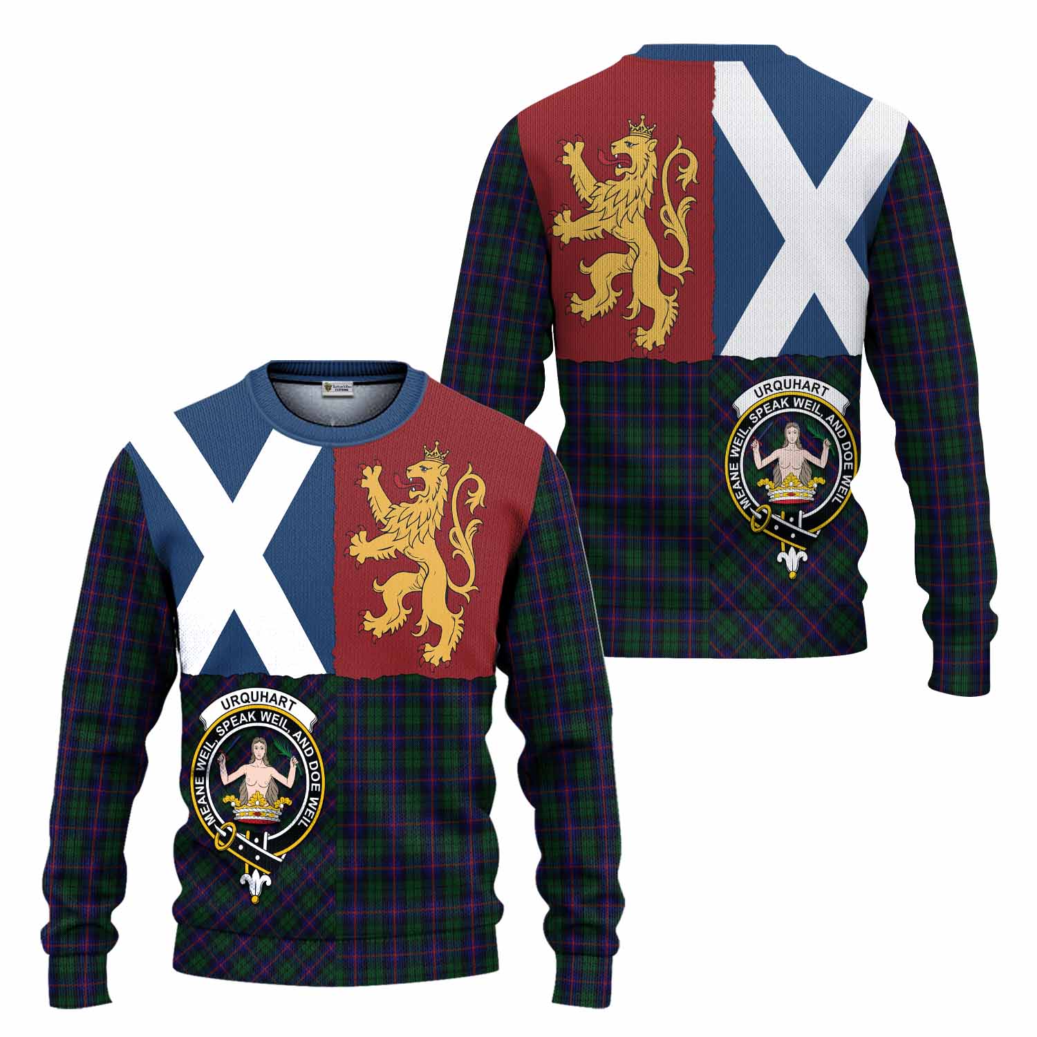Urquhart Crest Tartan Knitted Sweater with Lion Rampant Saltire Style