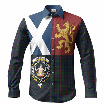 Urquhart Crest Tartan Long Sleeve Button Shirts with Lion Rampant Saltire Style