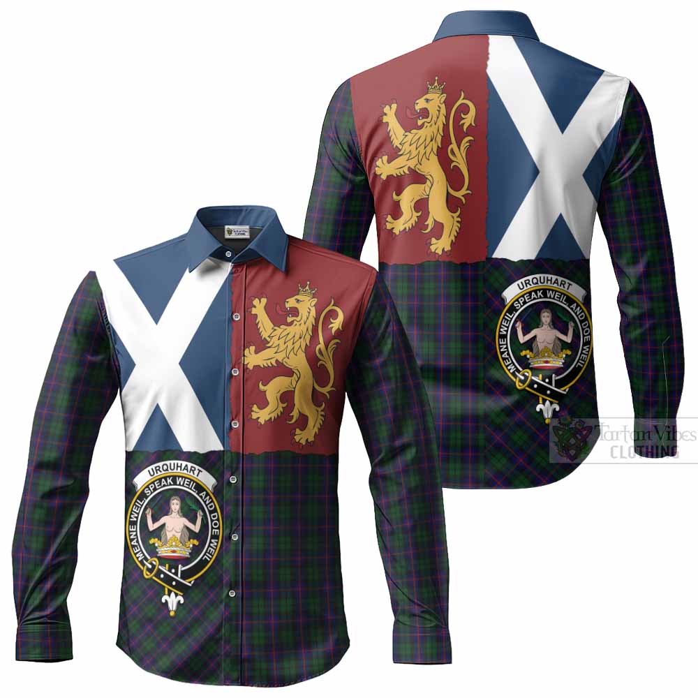 Urquhart Crest Tartan Long Sleeve Button Shirts with Lion Rampant Saltire Style