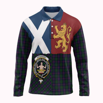 Urquhart Crest Tartan Long Sleeve Polo Shirt with Lion Rampant Saltire Style