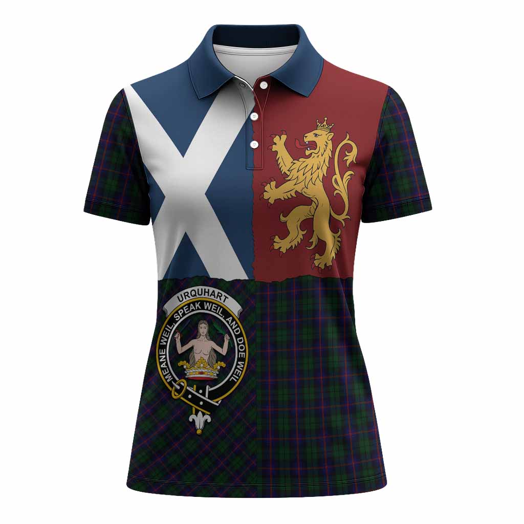 Urquhart Crest Tartan Women Polo Shirt with Lion Rampant Saltire Style