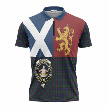 Urquhart Crest Tartan Zipper Polo Shirt with Lion Rampant Saltire Style