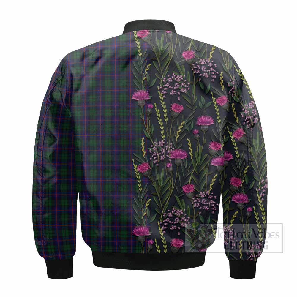 Urquhart Family Crest Tartan Bomber Jacket Scottish Thistle Flower Pattern Half Style - Tartan Vibes Clothing