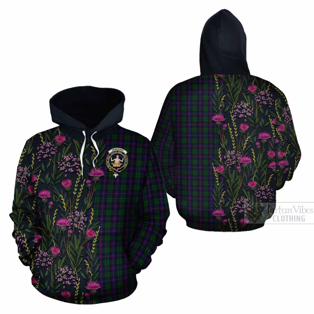 Urquhart Family Crest Tartan Cotton Hoodie Scottish Thistle Flower Pattern Half Style - Tartan Vibes Clothing