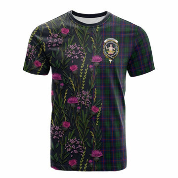 Urquhart Family Crest Tartan Cotton T-shirt Scottish Thistle Flower Pattern Half Style - Tartan Vibes Clothing