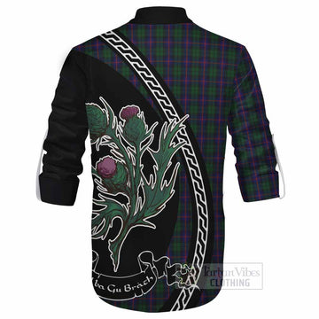 Urquhart Family Crest Tartan Ghillie Shirt Alba Thistle Inspired