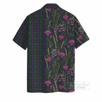 Urquhart Family Crest Tartan Hawaiian Shirt Scottish Thistle Flower Pattern Half Style - Tartan Vibes Clothing