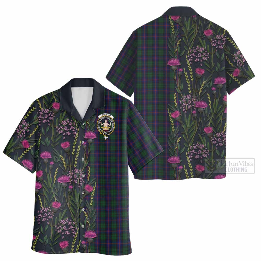 Urquhart Family Crest Tartan Hawaiian Shirt Scottish Thistle Flower Pattern Half Style - Tartan Vibes Clothing