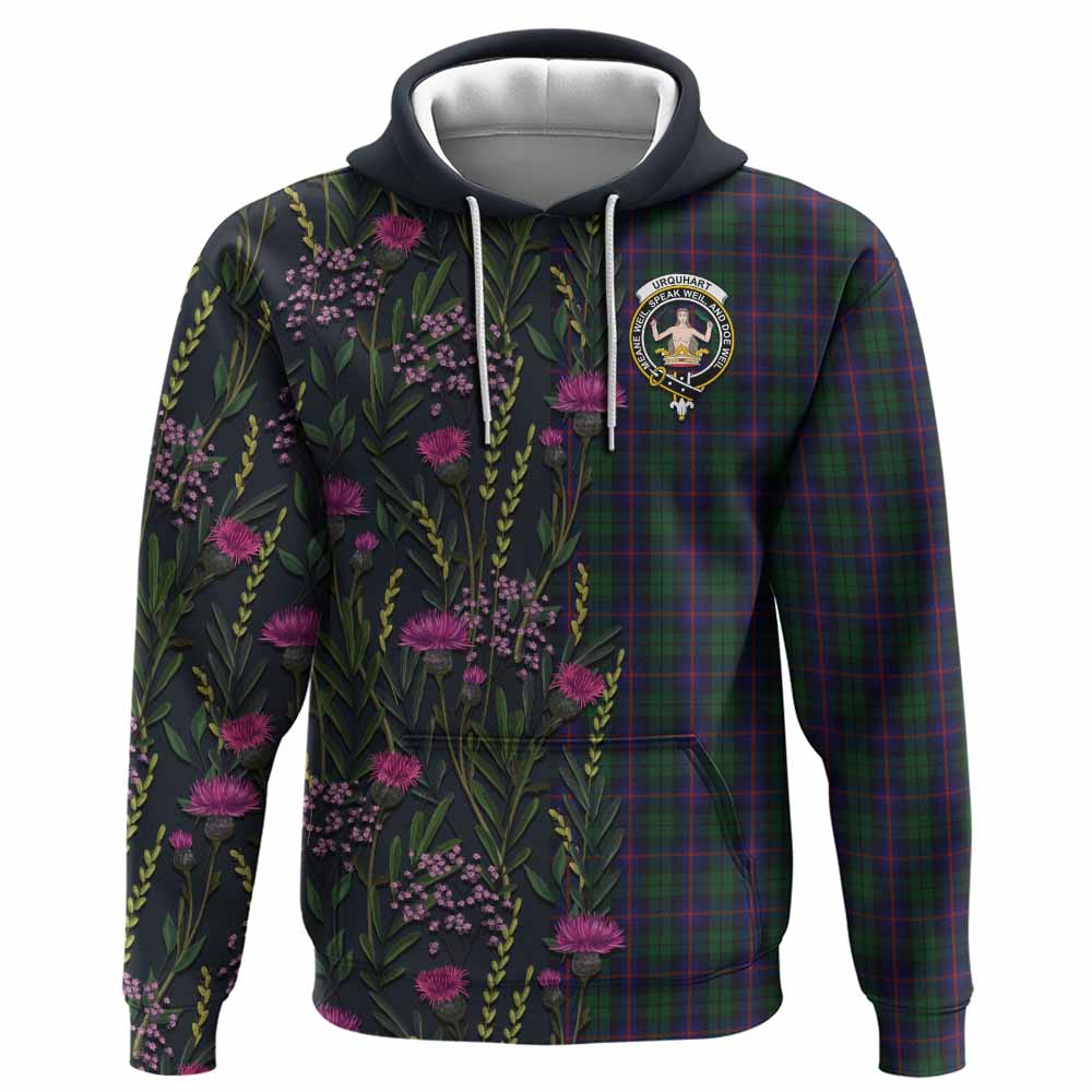 Urquhart Family Crest Tartan Hoodie Scottish Thistle Flower Pattern Half Style - Tartan Vibes Clothing
