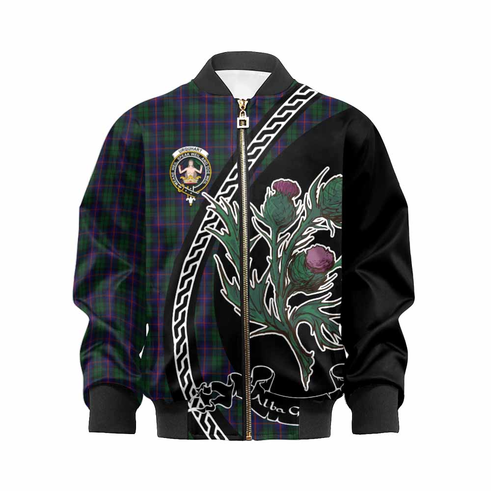 Urquhart Family Crest Tartan Kid Bomber Jacket Alba Thistle Inspired - Tartan Vibes Clothing