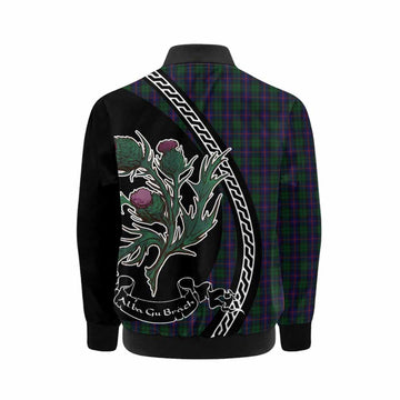 Urquhart Family Crest Tartan Kid Bomber Jacket Alba Thistle Inspired